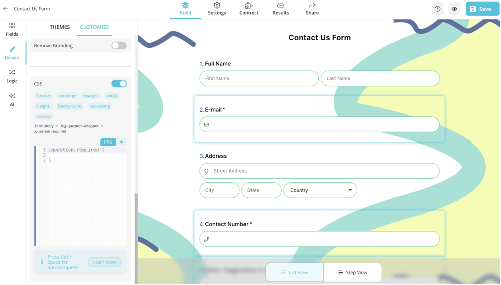 Adding CSS properties to form fields