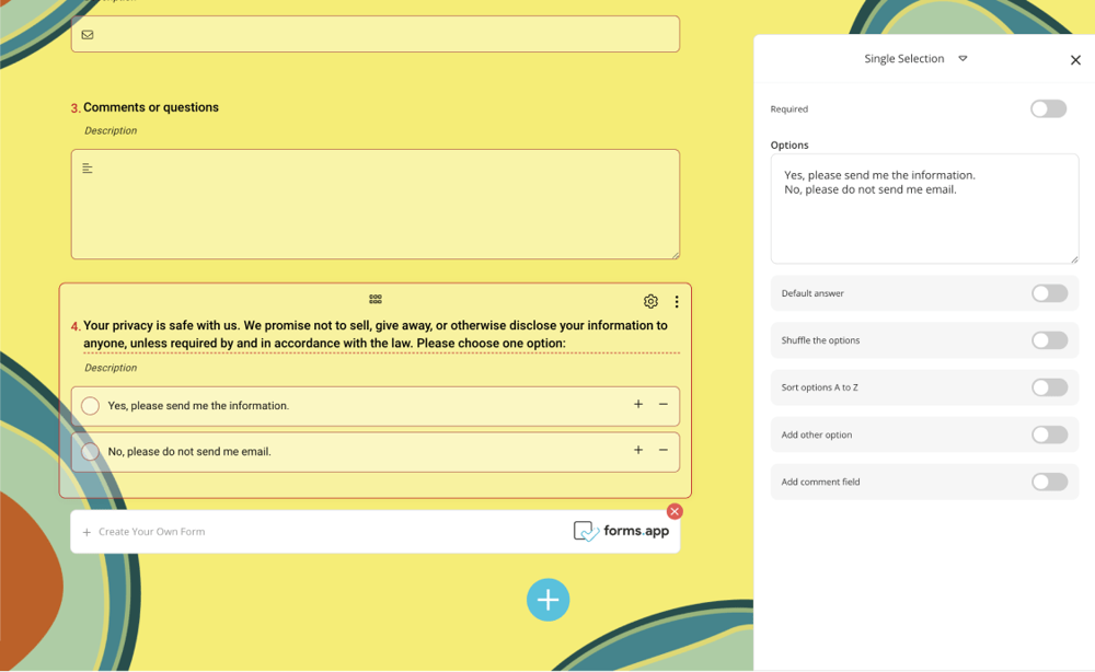 Edit the theme, questions, and fields