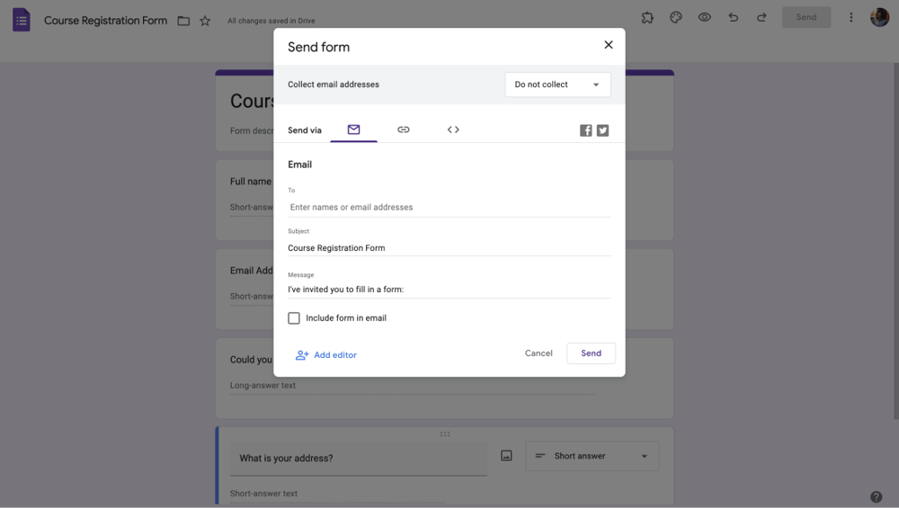 Share your course application form