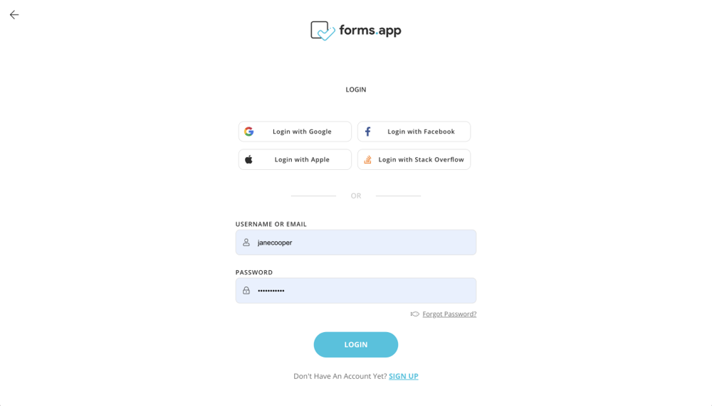Log in to forms.app