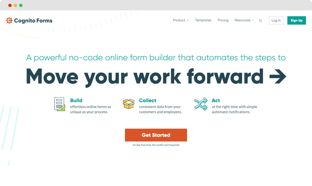A página inicial do Cognito Forms