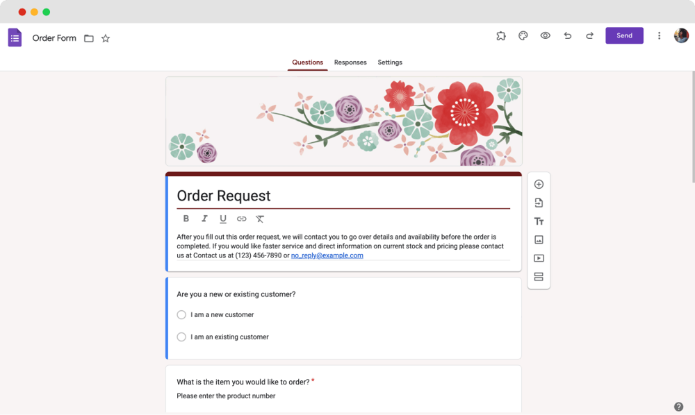 Google Forms - Modèle de formulaire de commande