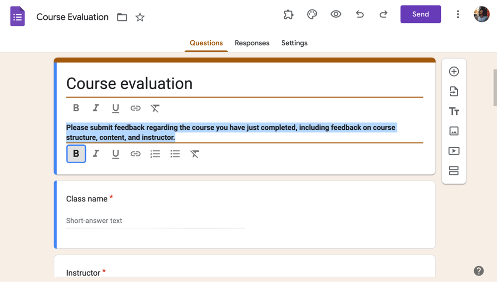 Metni kalın yapmak için B'ye tıklayın