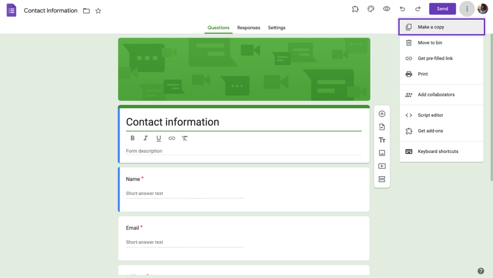Google Forms’da form kopyası oluşturun
