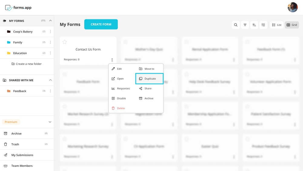 forms.app üzerinde formunuzu çoğaltın