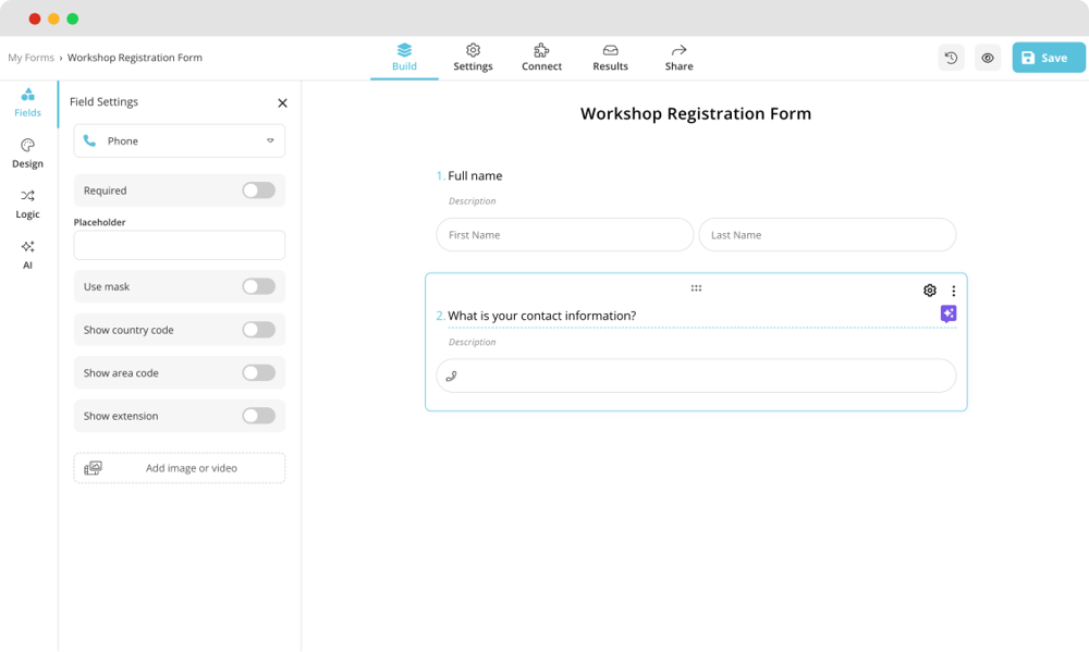 Adding your questions to a workshop registration form