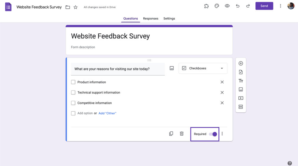 Toggle the required option