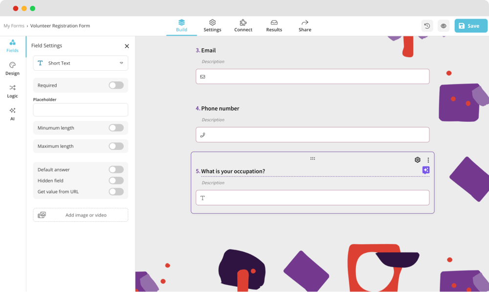Hinzufügen Ihrer Fragen zu einem Freiwilligen-Anmeldeformular