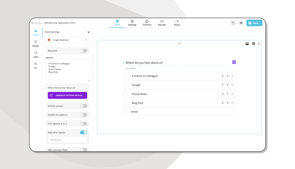 Adding questions to your membership application form