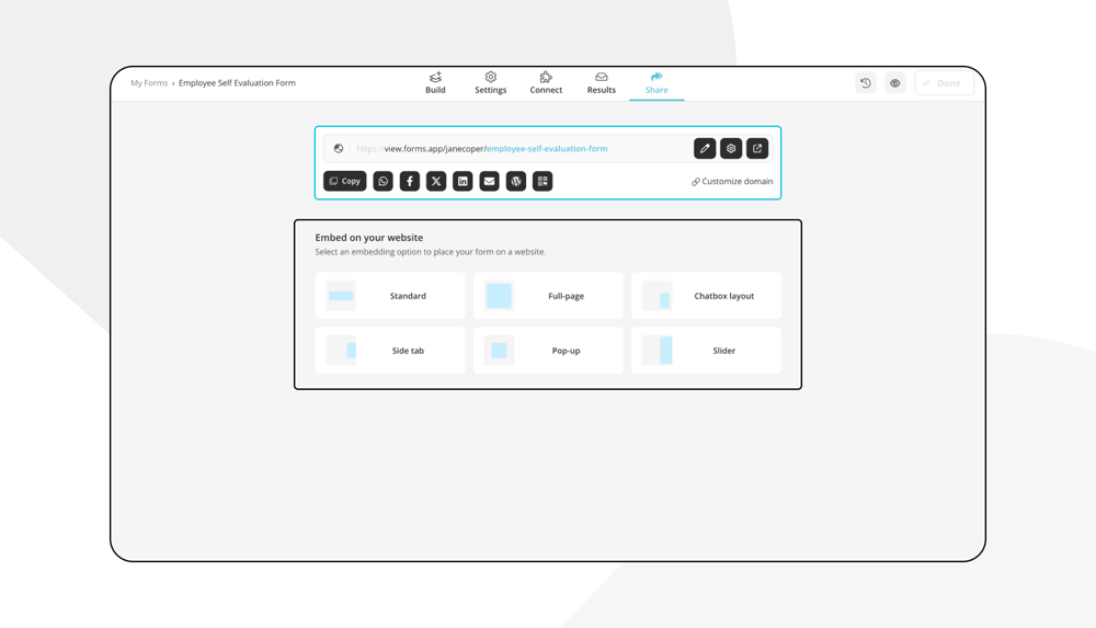 Choose a sharing option for your form