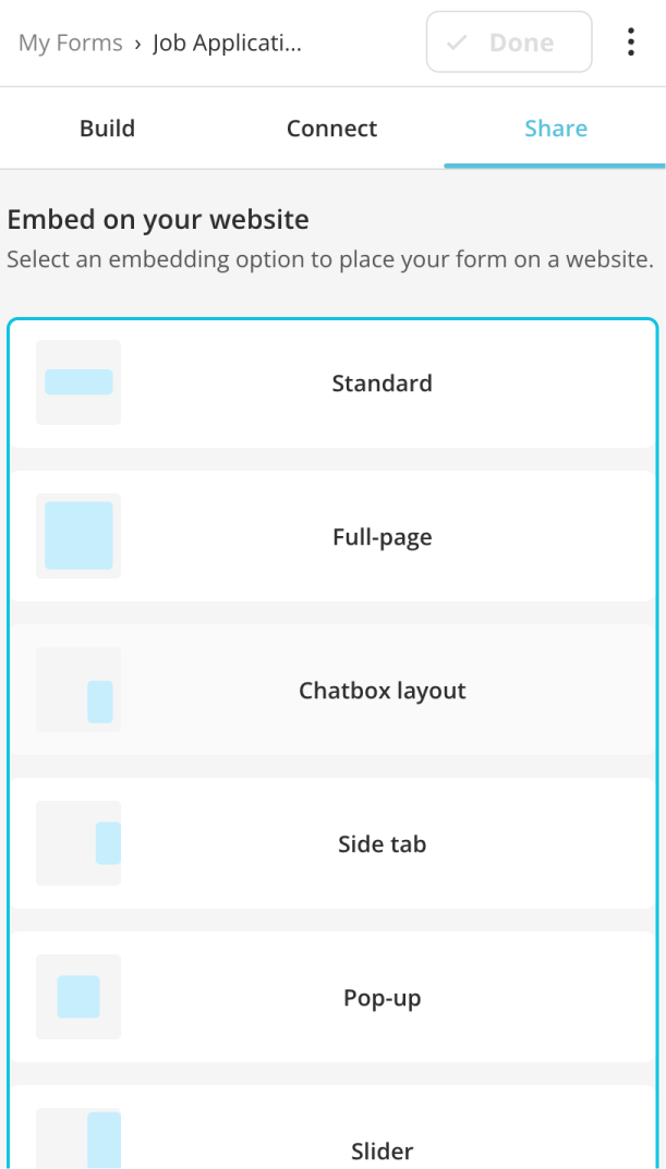 Web siteniz için bir gömme seçeneği seçin