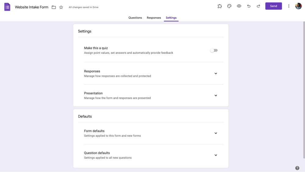 Customize the settings