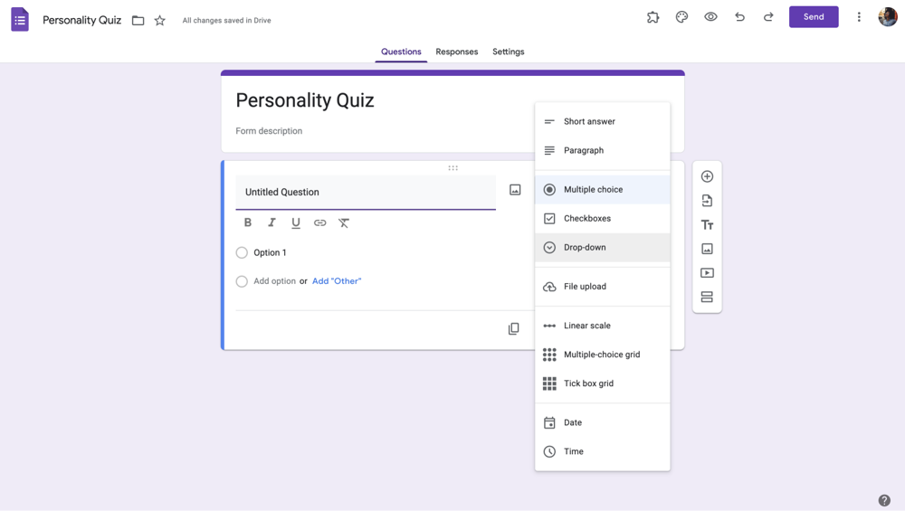 Choose a question type
