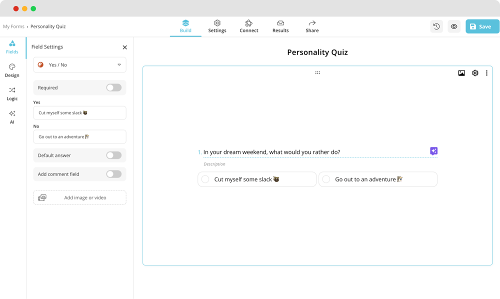 Add questions to your personality quiz