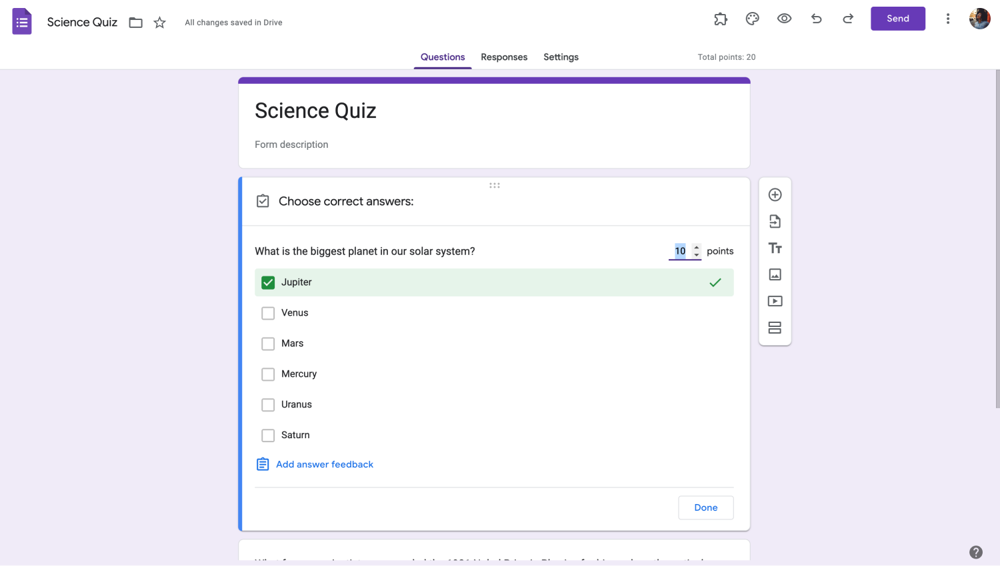 Assign values to your questions