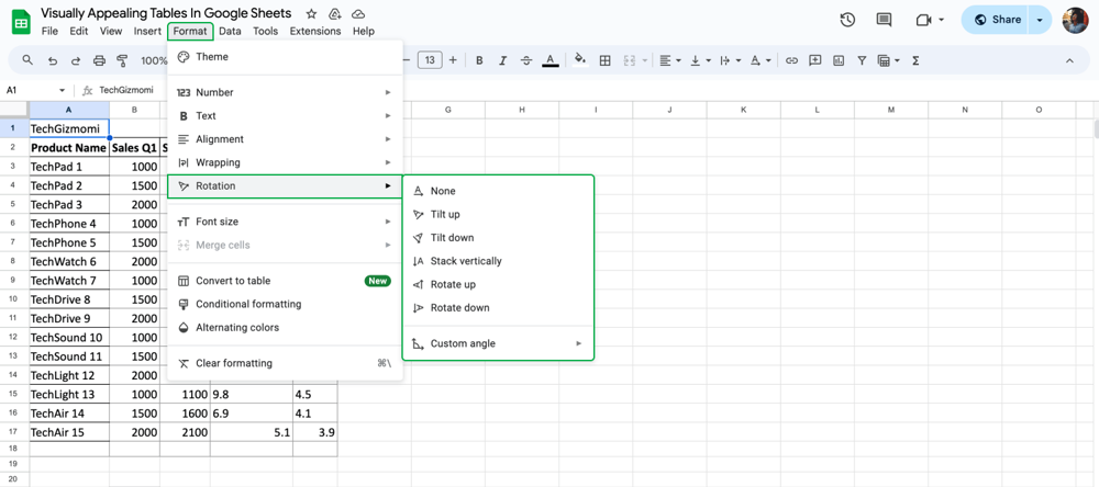 Alterar a rotação do texto
