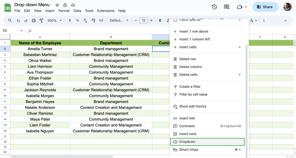 Right-click and choose Dropdown