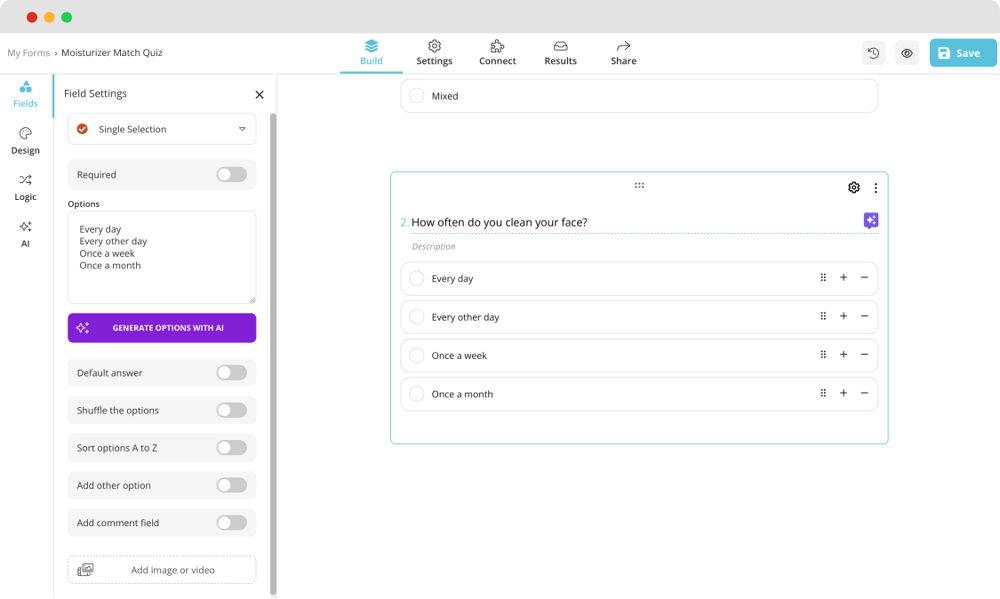 Add your product recommendation quiz questions