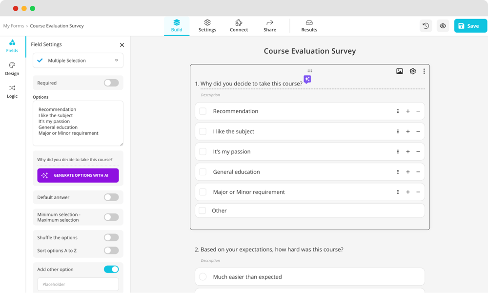 Add questions to your survey