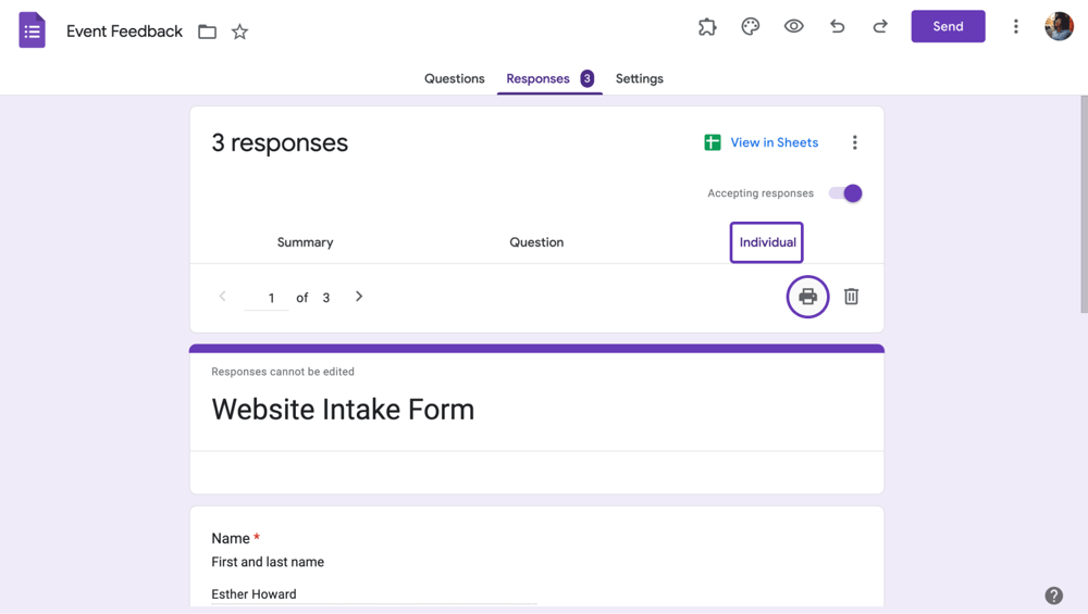 Print an individual response