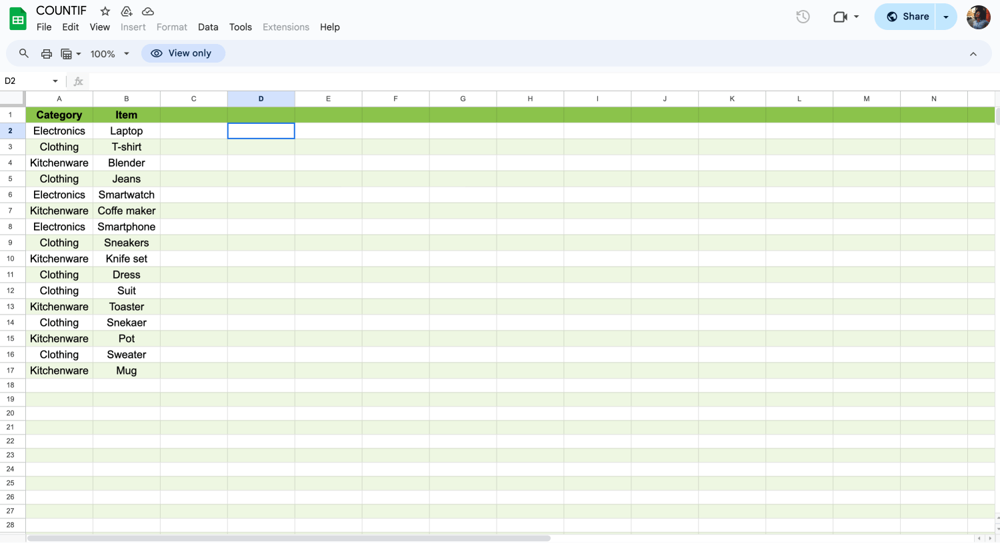 Clique em uma célula em branco