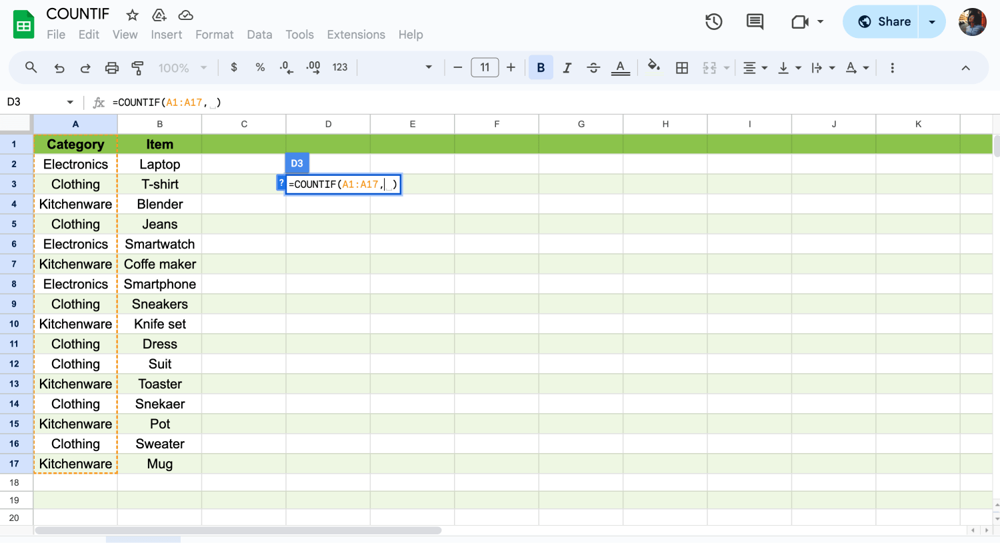 Não se esqueça de digitar ','