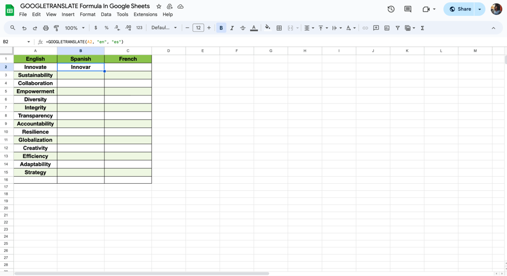 Haz clic en la celda para escribir la fórmula