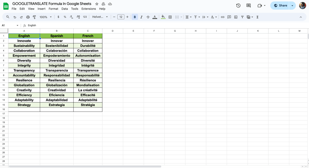 Aplicar las fórmulas en diferentes idiomas