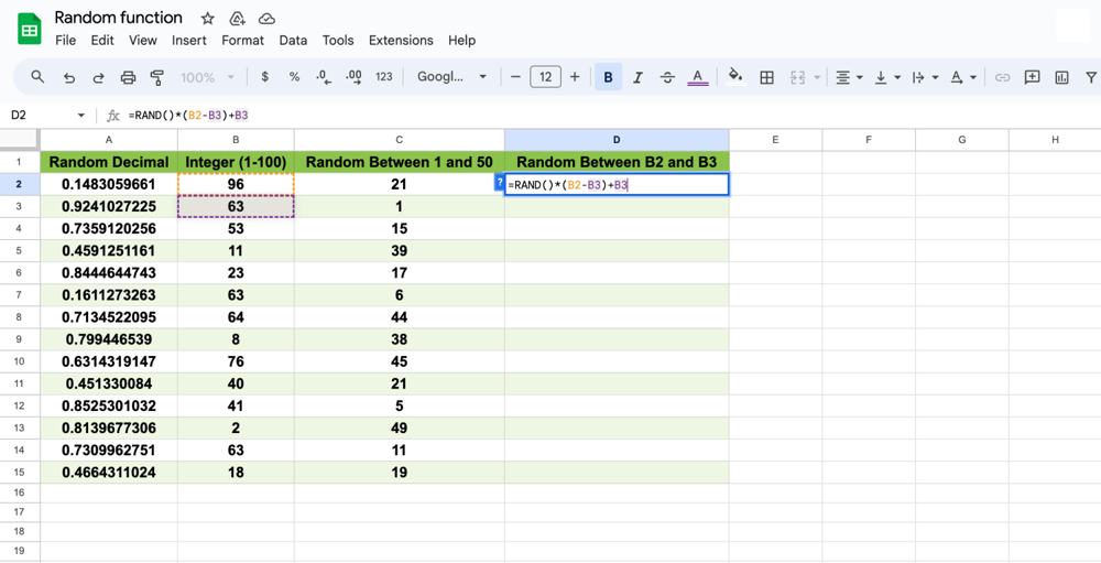 Die Zufallszahl zwischen Zahlen-Formel