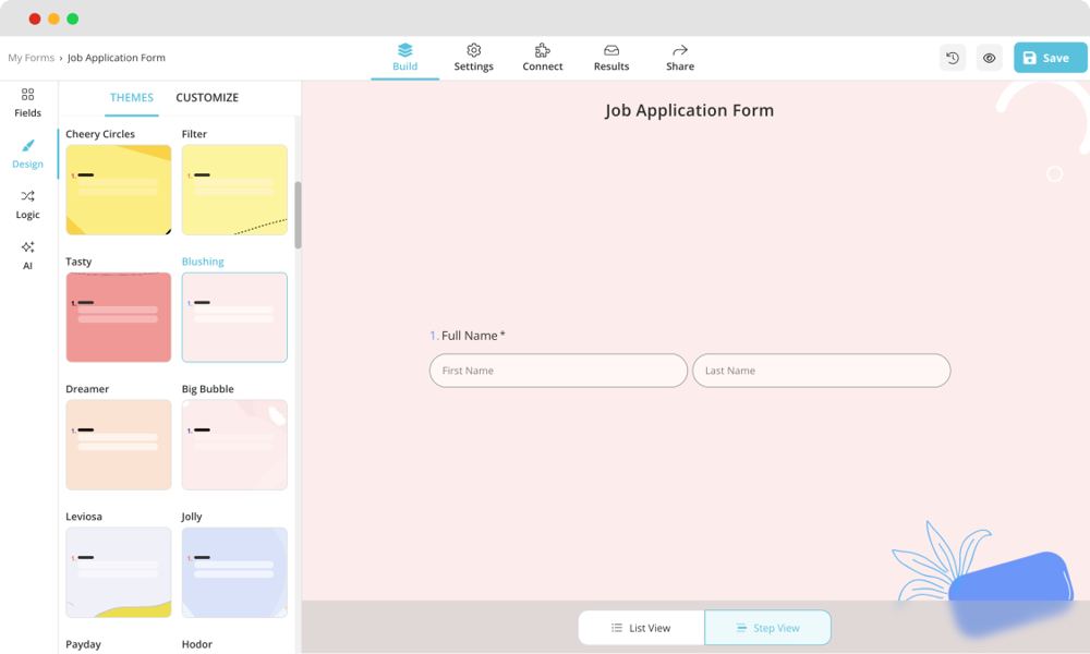 Customizing the design of your job application form