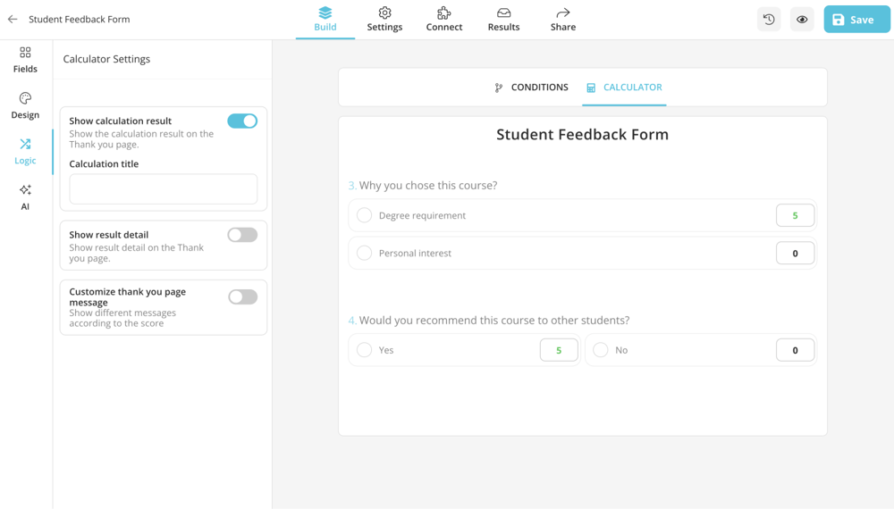 Open calculator settings