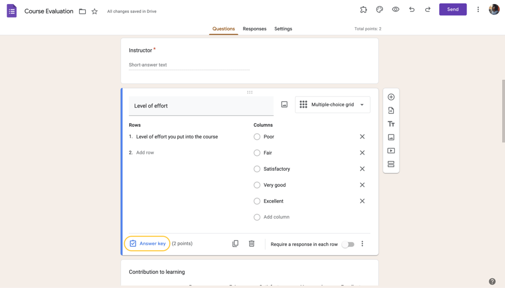 Adding an answer key to your form