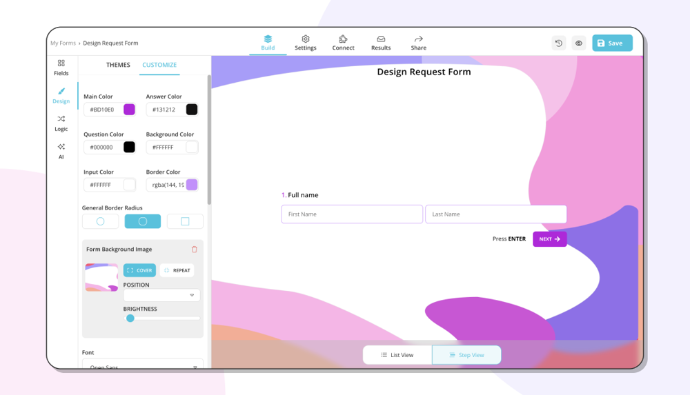 Customize the design of your design request form