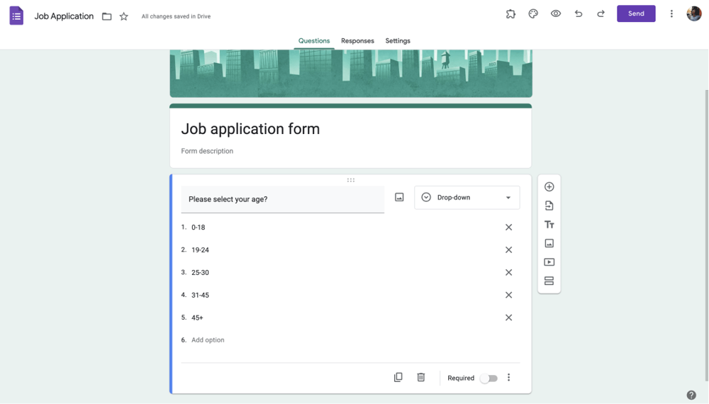 A dropdown field example on Google Forms