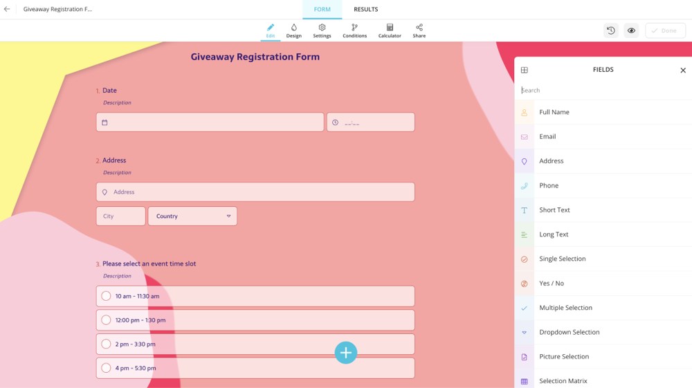 Add form fields and questions