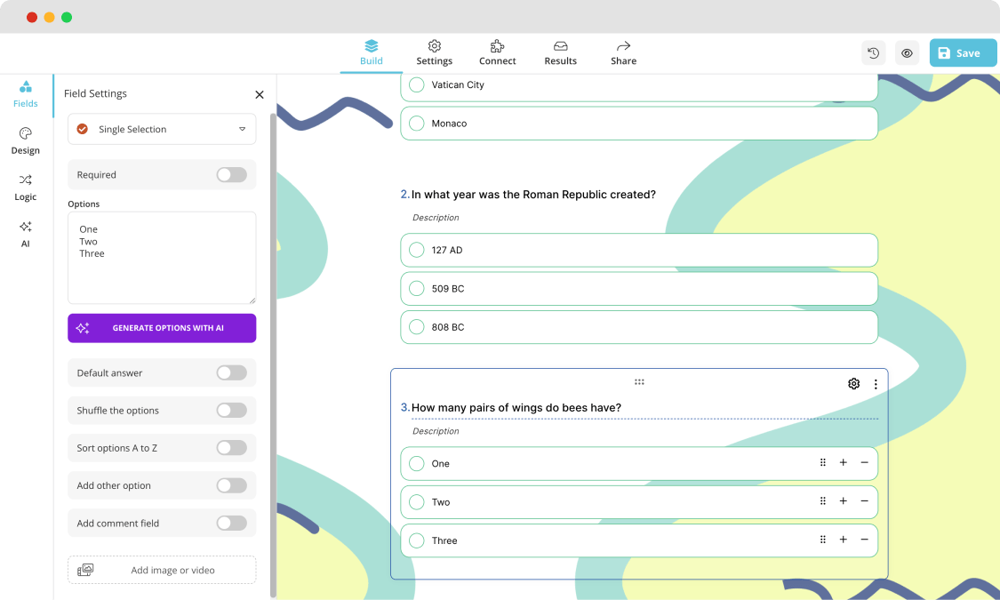 Adding a single selection question
