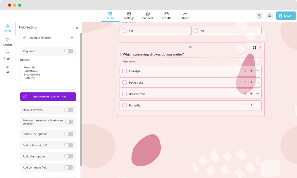 Adding a multiple selection question