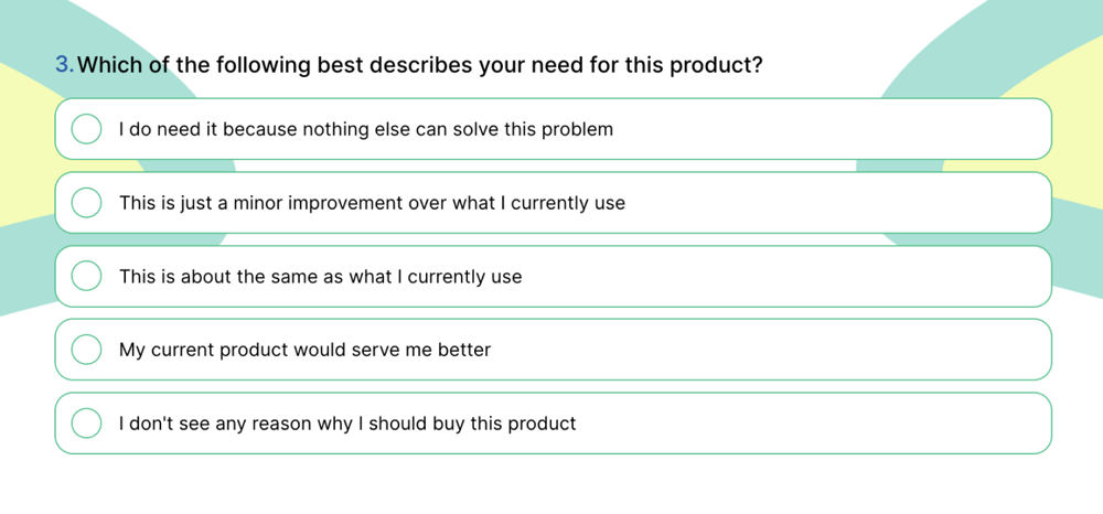 A multiple-choice question from a concept testing survey