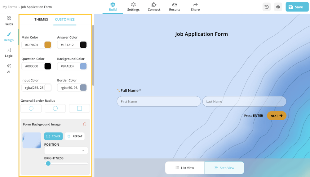 Customization options on forms.app