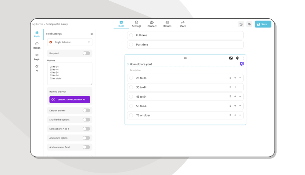 Add questions to your demographic survey