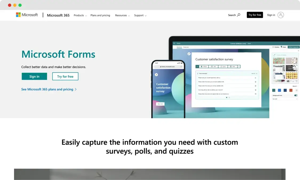 Die Startseite von Microsoft Forms