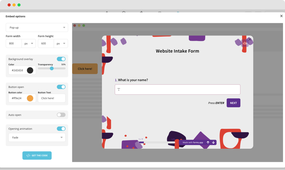 Customize your pop-up form and share it