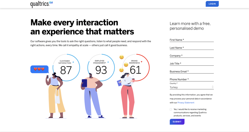 The home page of Qualtrics