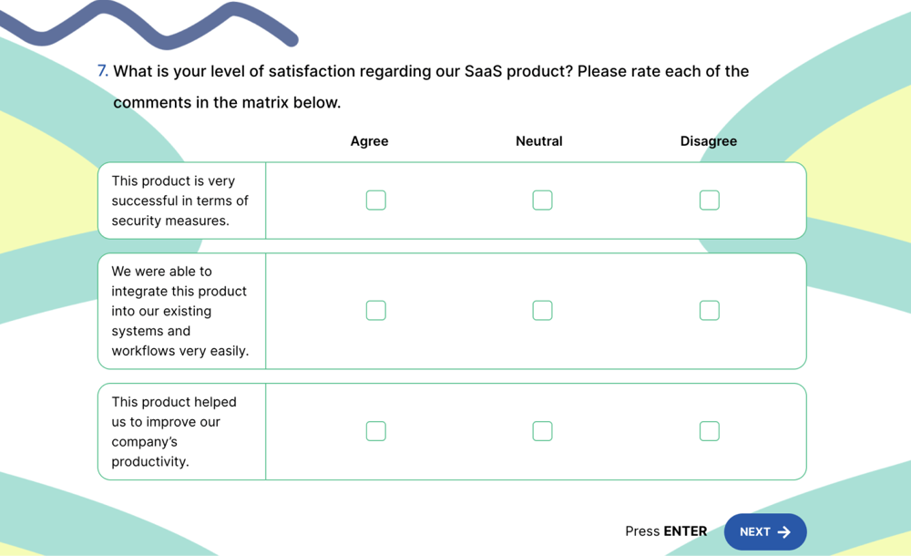 A Selection matrix question sample