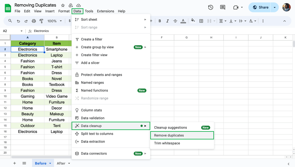 Elija Limpieza de datos