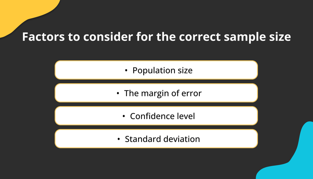 Factors to consider for the correct sample size