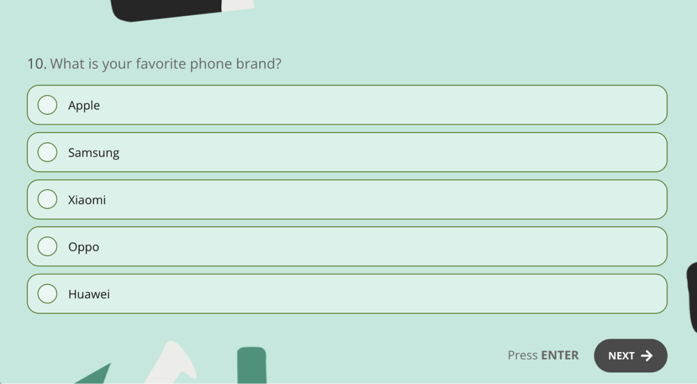 Nominal scale multiple-choice question example
