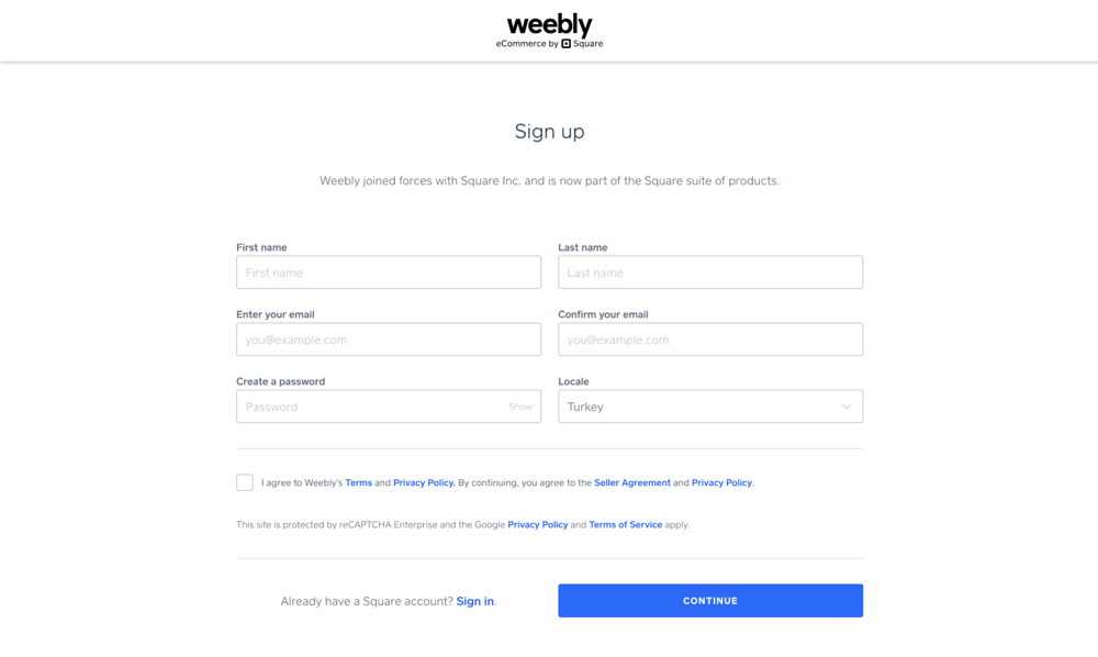 Sign up or log in to your Weebly account