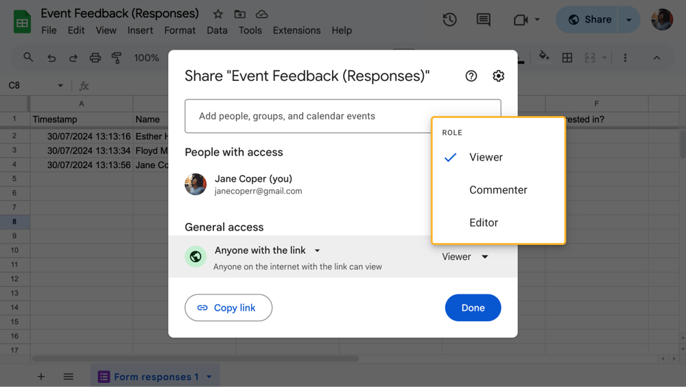 Passen Sie die Freigabeeinstellungen an
