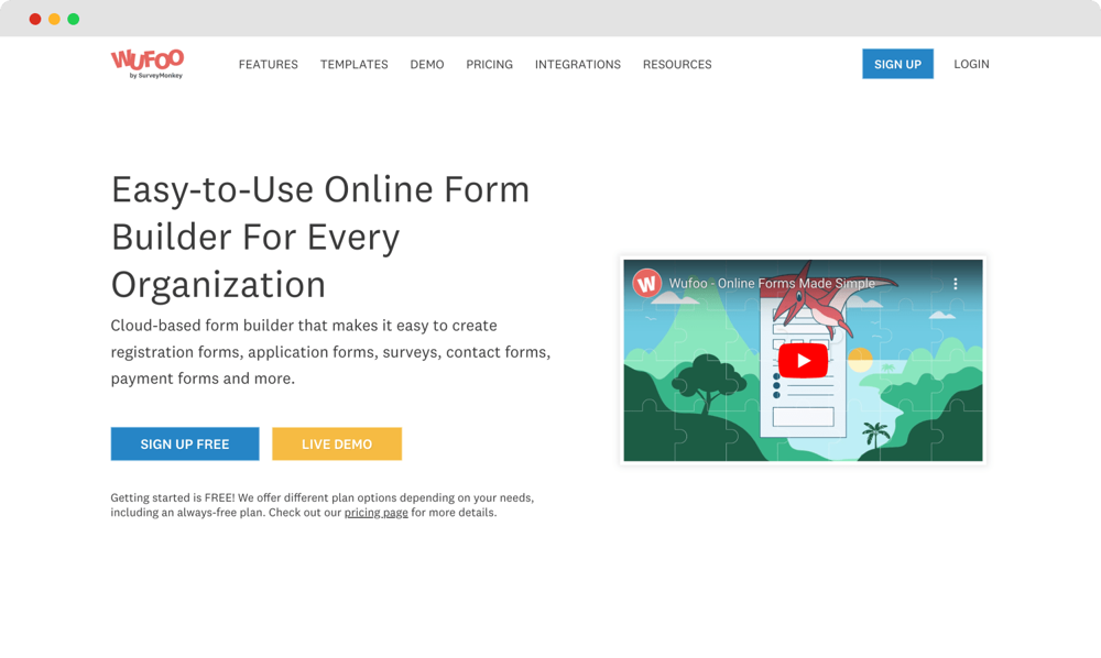 Die Homepage von Wufoo